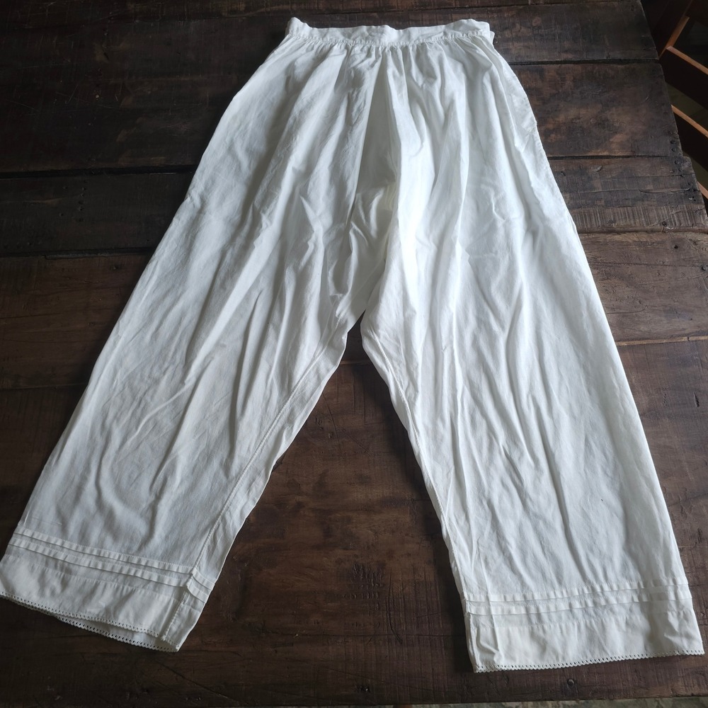 Antique Edwardian White Cotton Bloomers Drawers Pintuck Lace Trim 1910 Victorian